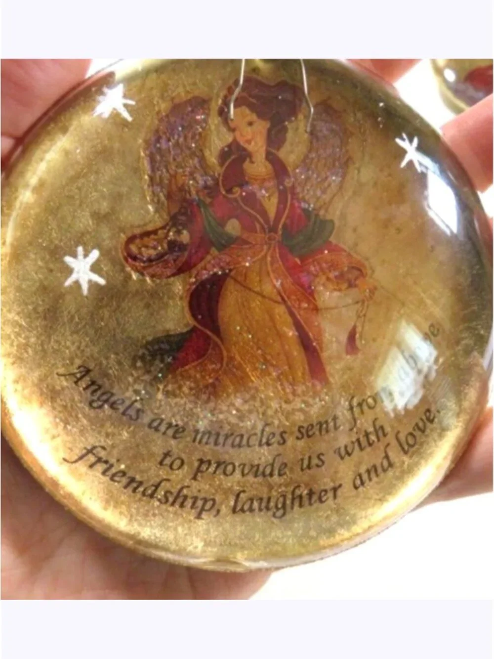 Large (3) Glass Angel Christmas Ornaments Inspirational Sayings 4